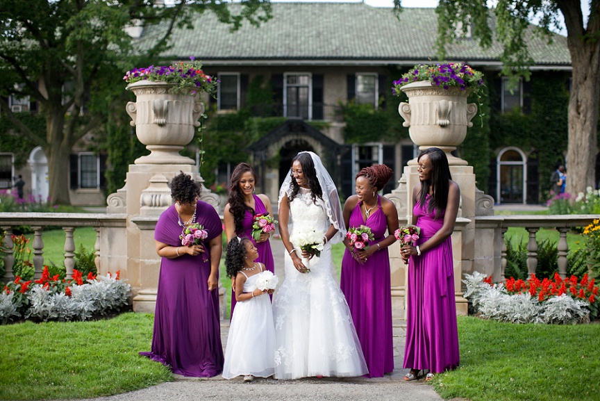 Bridesmaids-in-purple-Dessy-Twist-Wrap-Dress