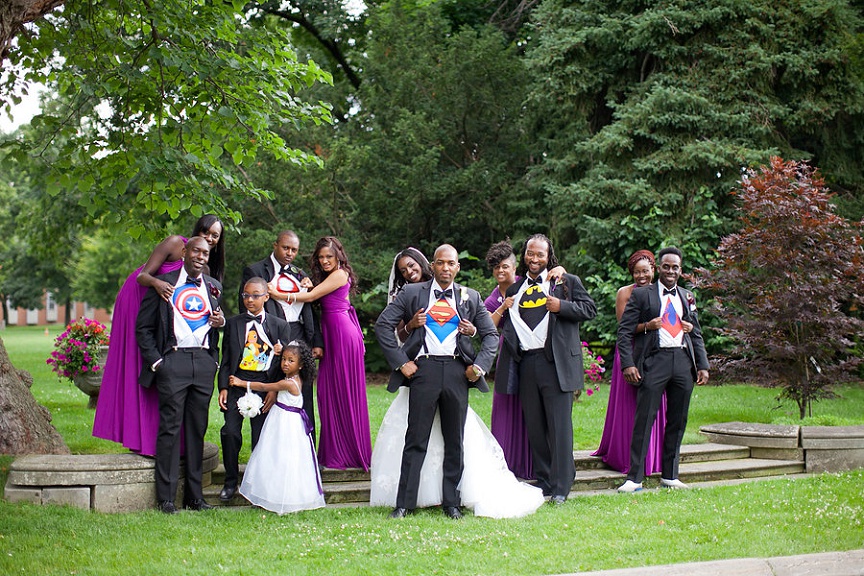 superhero-groomsmen-bridal party photo