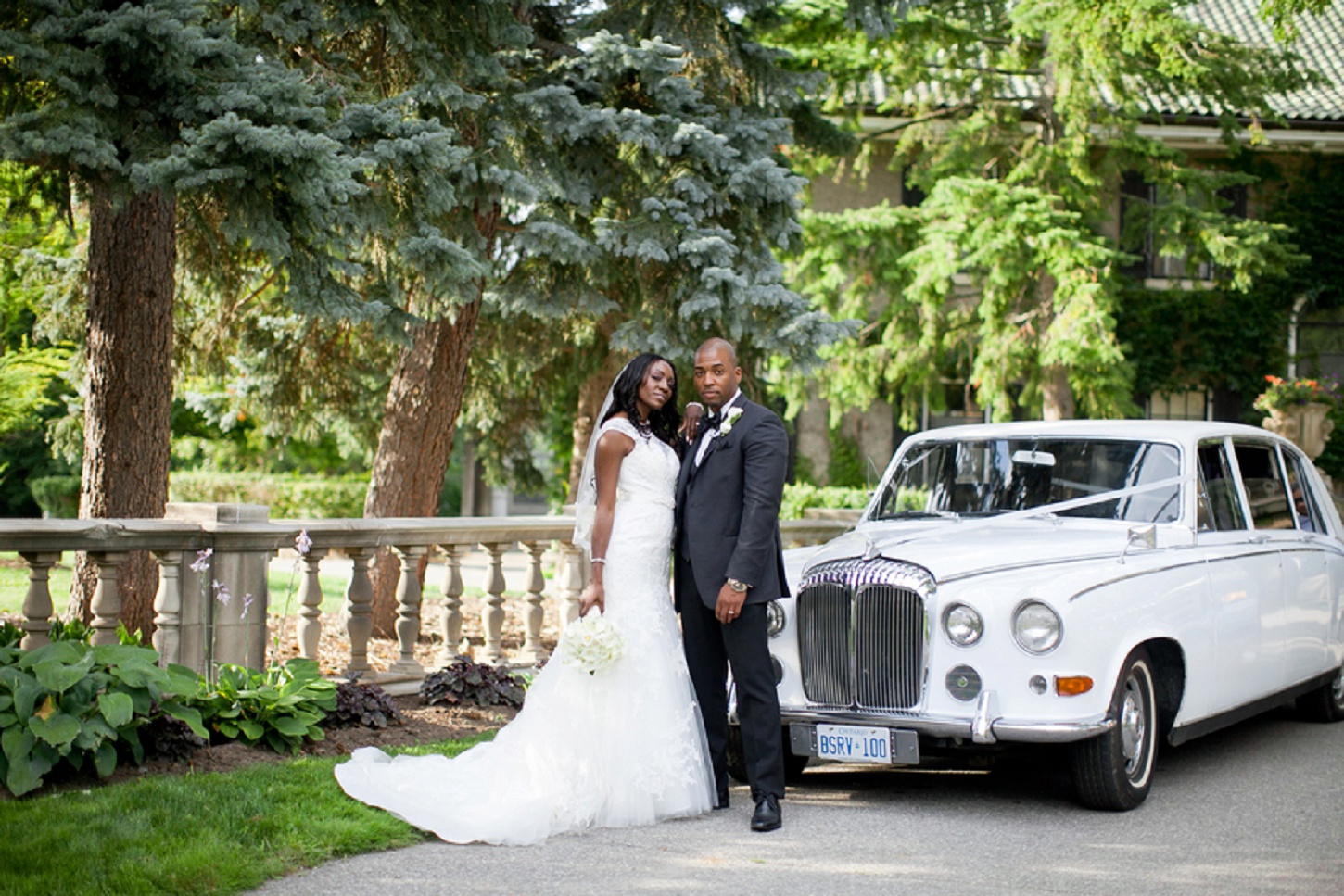 Bride and Groom with Vintage Car