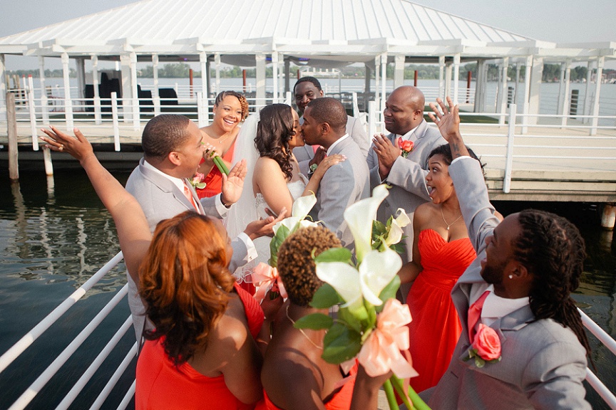 coral-and-yellow-wedding-party