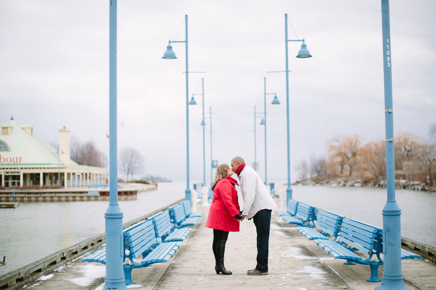 Romantic waterfront engagement