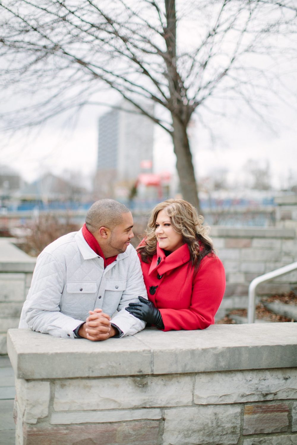 Romantic waterfront engagement