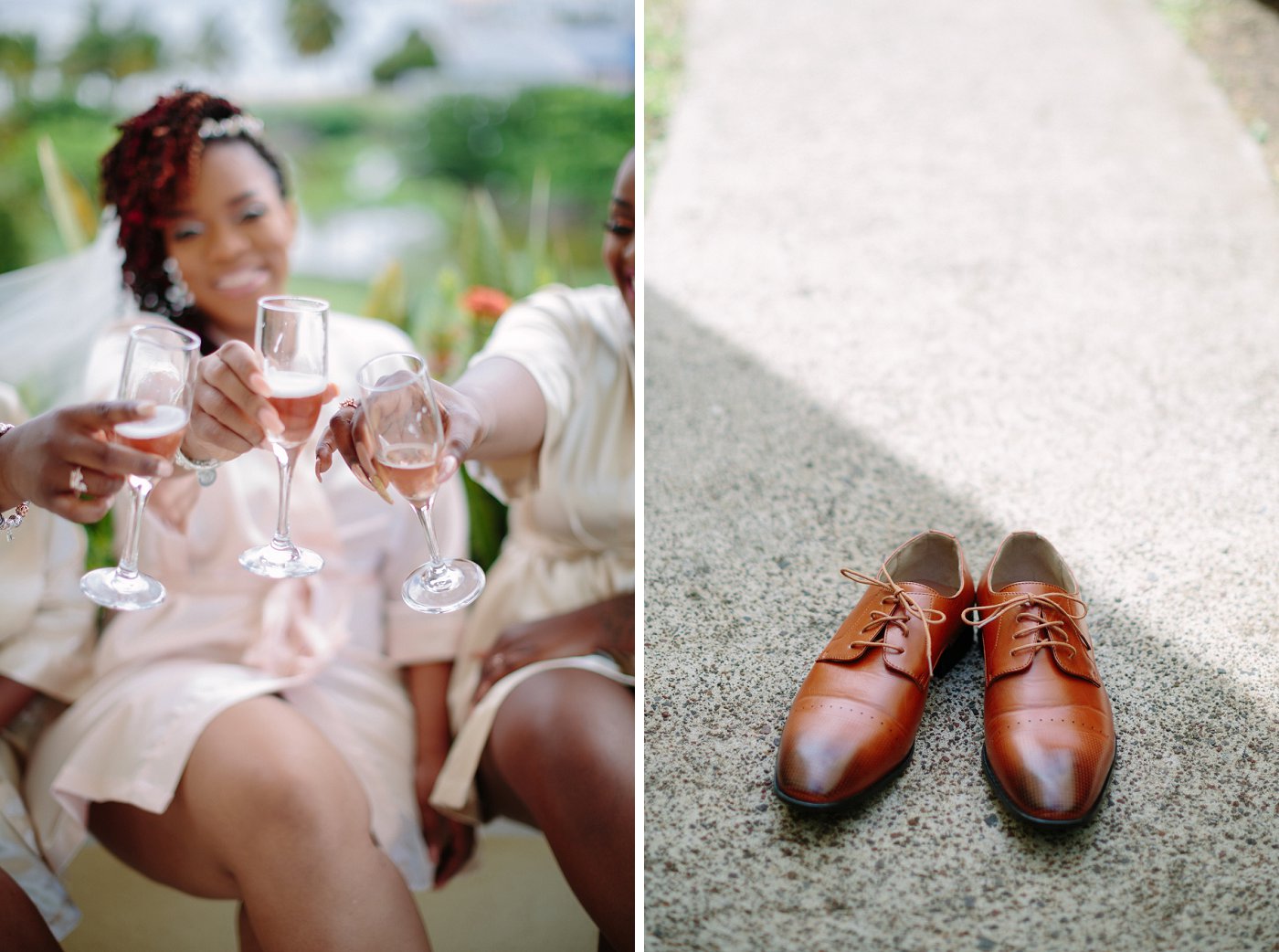 bridesmaids toast and grooms shoes