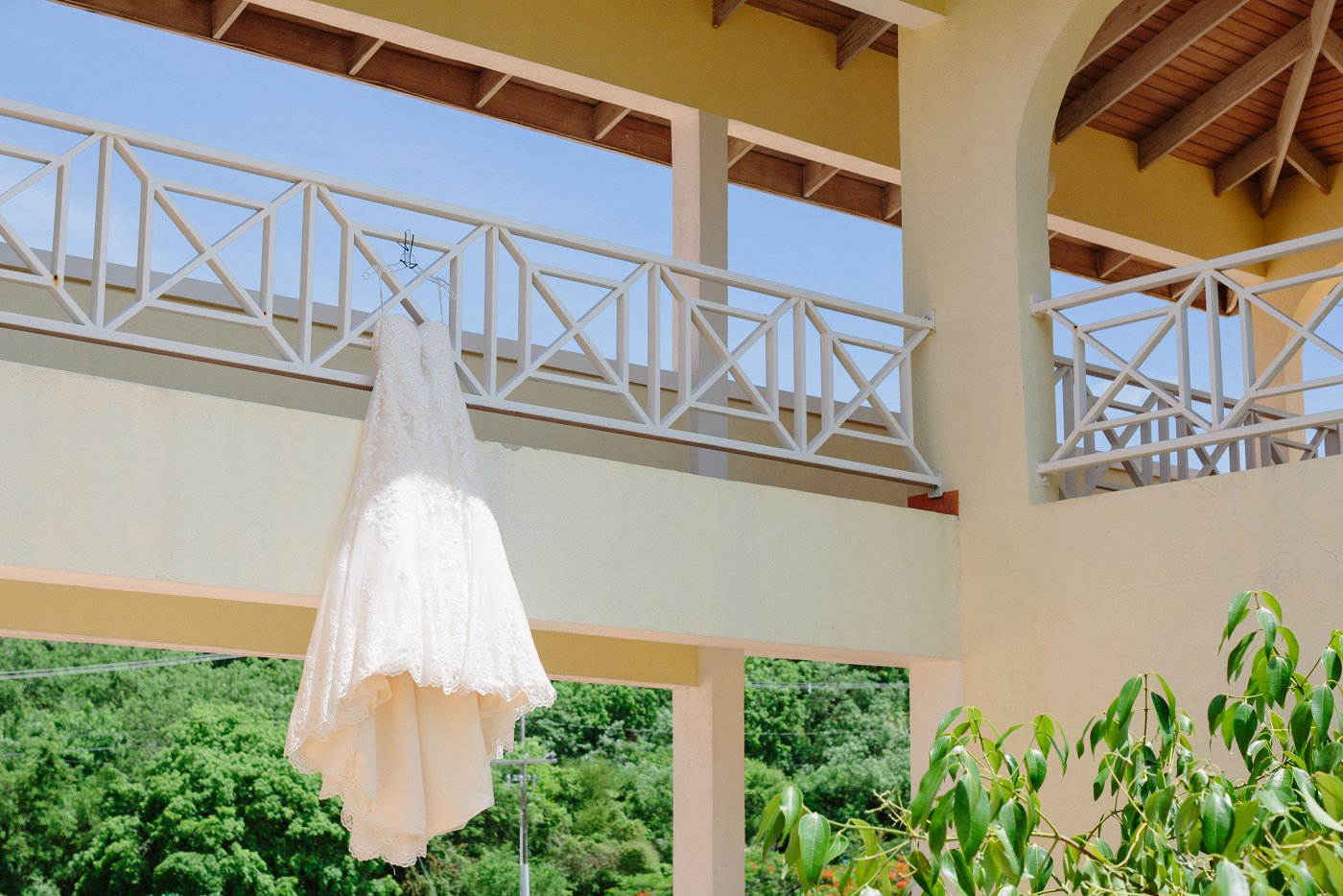 bride's gown in destination wedding venue