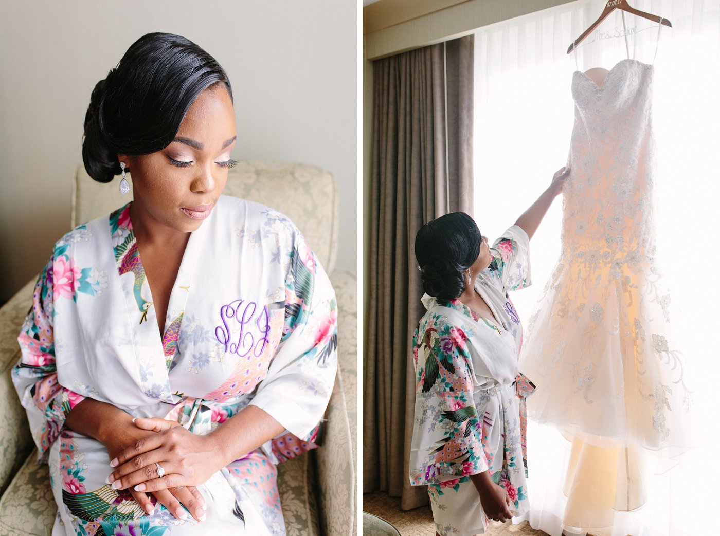 bride's floral robe with custom embroidery