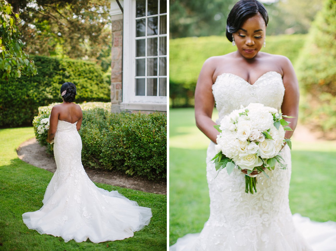 bridal fashion for a classic bridal look with white bouquet