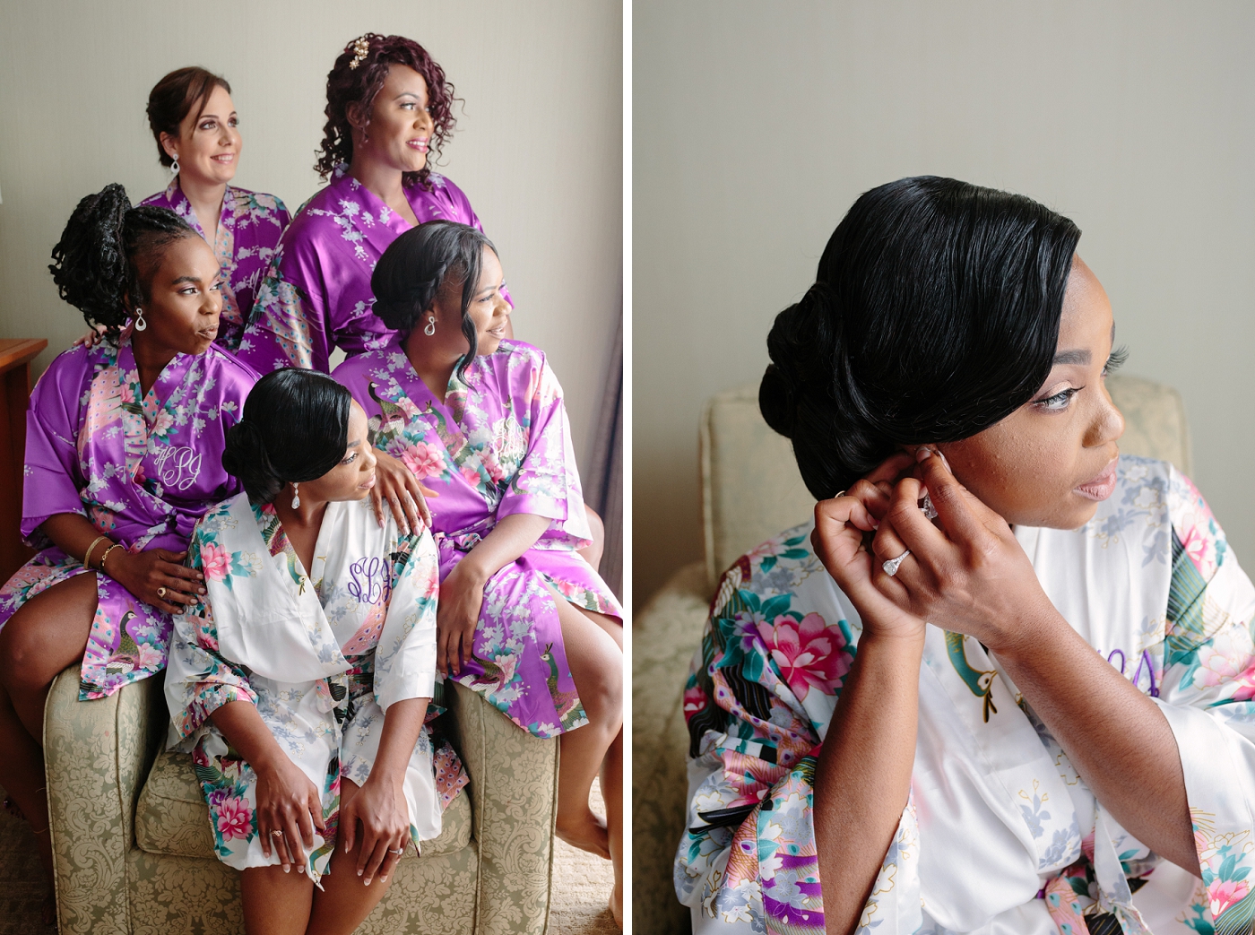 bridesmaids custom floral robes with embroidery