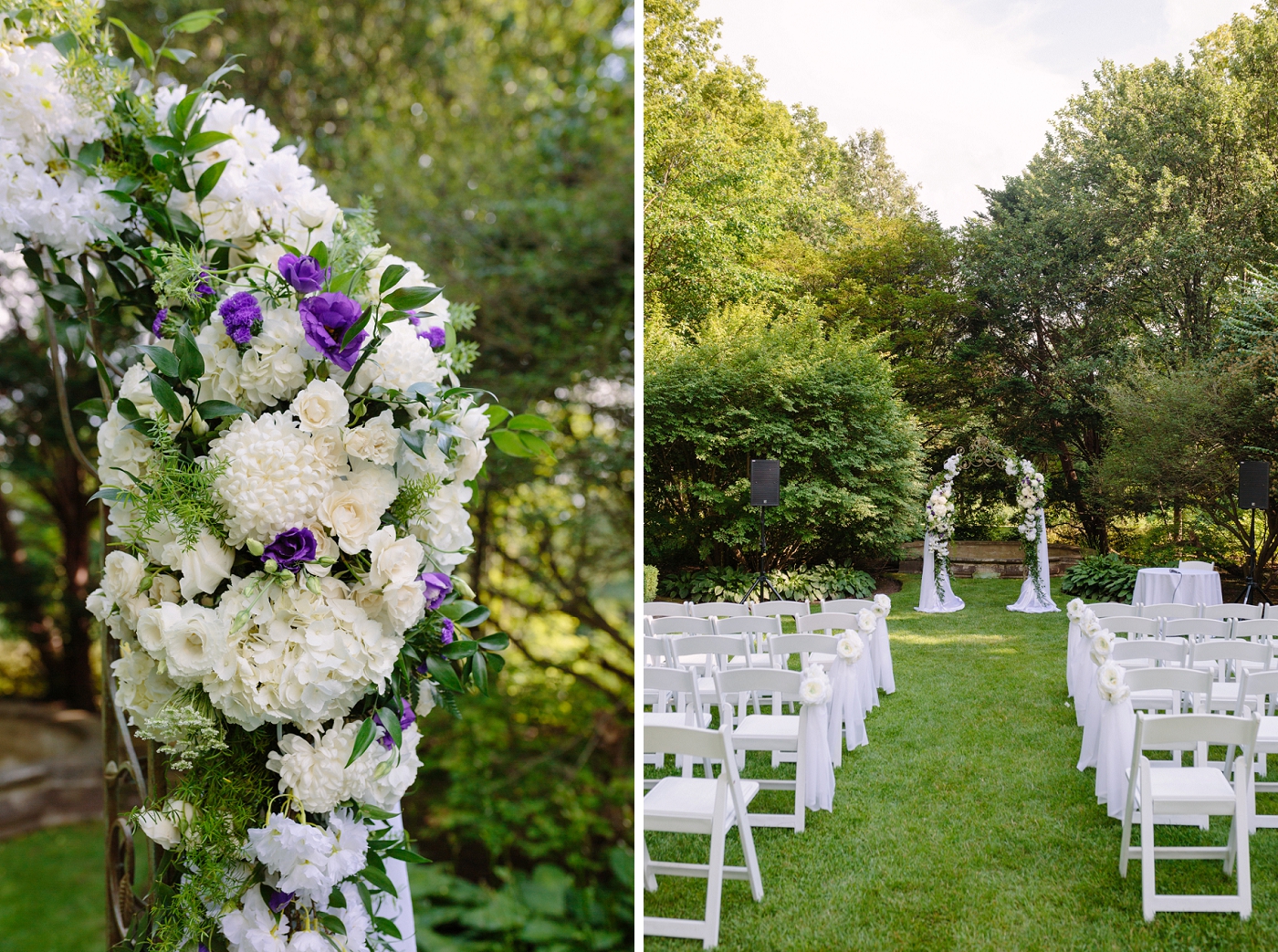 white and purple floral chuppah for outdoor wedding ceremony