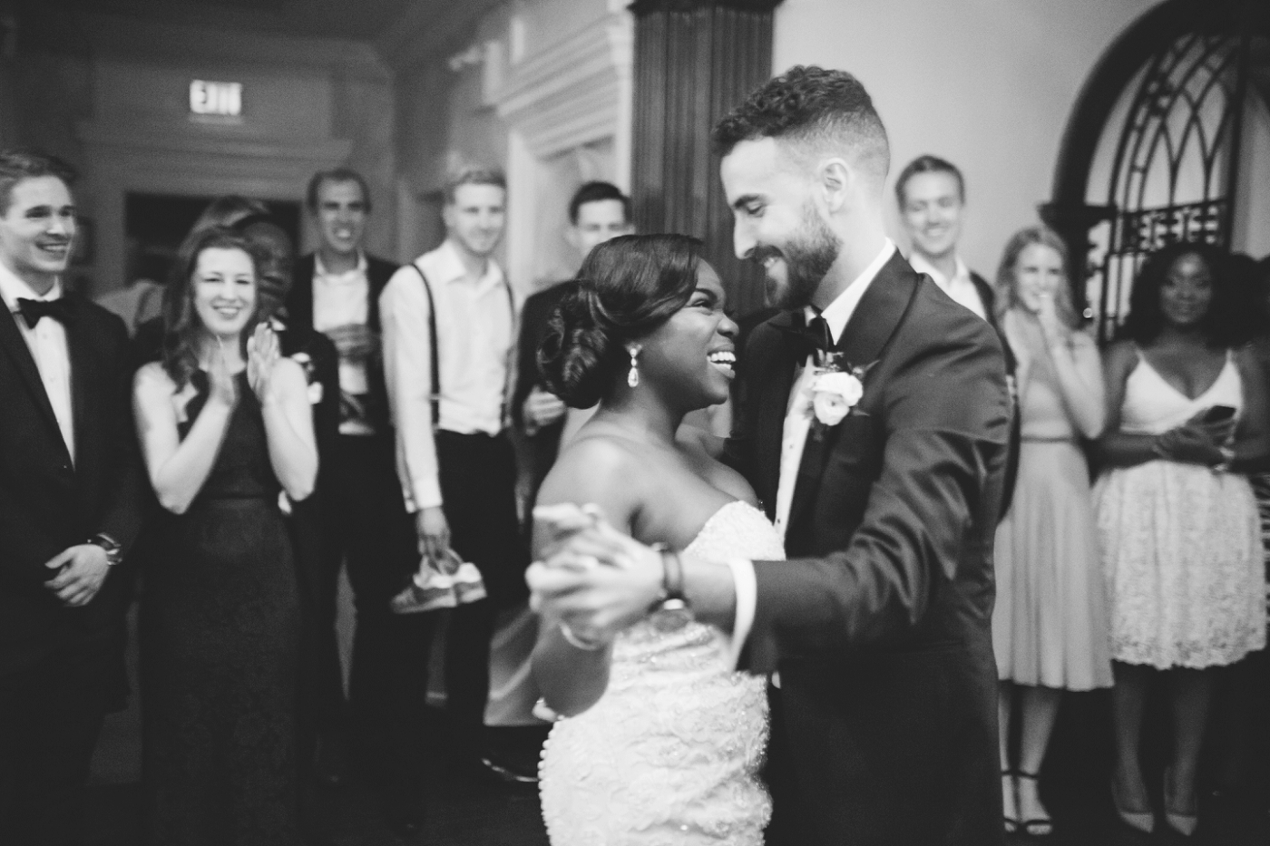 black bride and white groom first dance at estates of sunnybrook