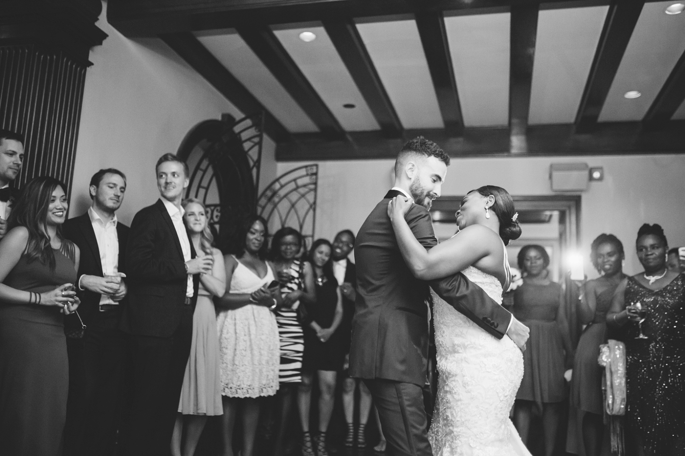 black bride and white groom first dance at interracial wedding