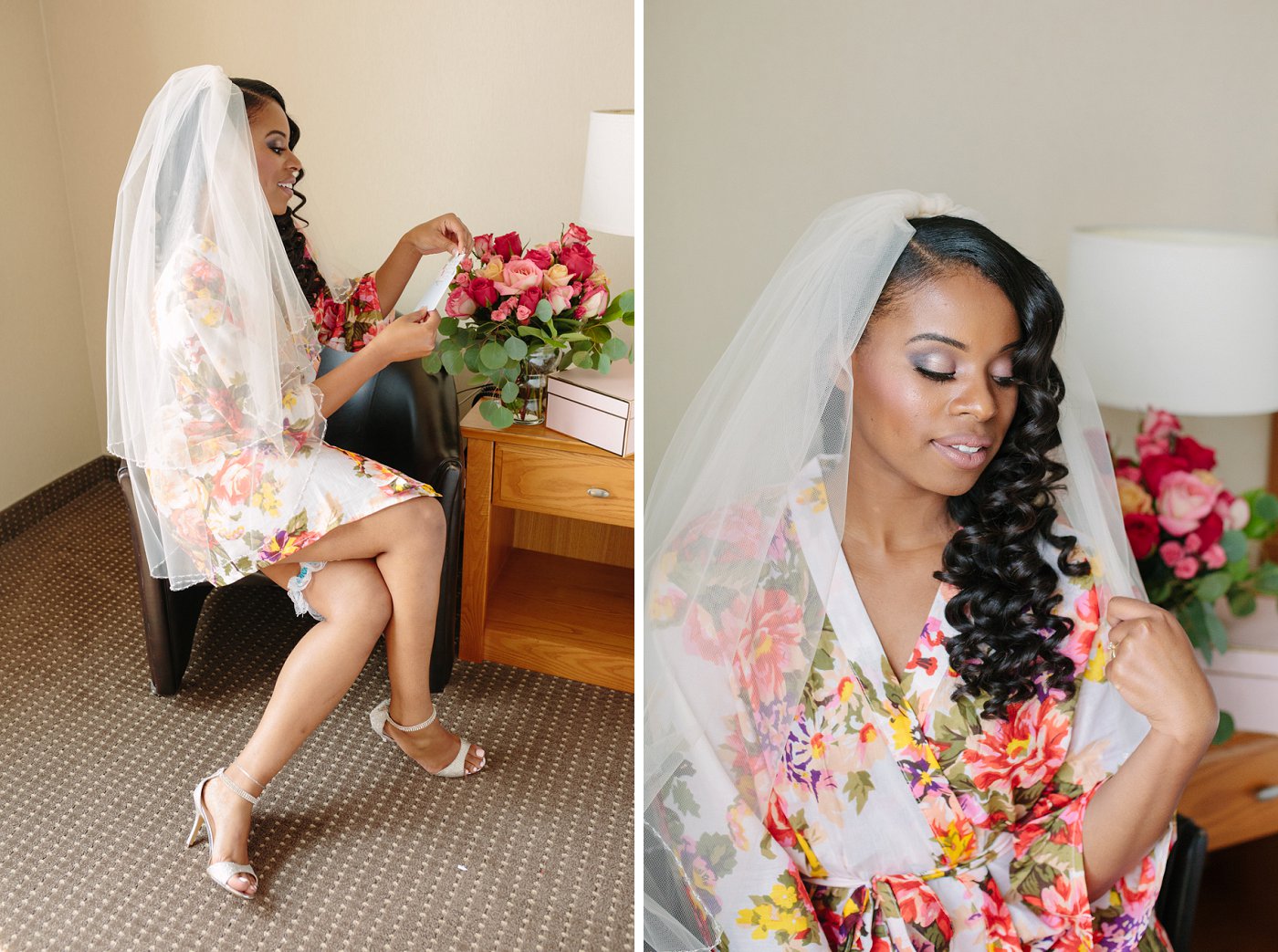 black bride in floral robe