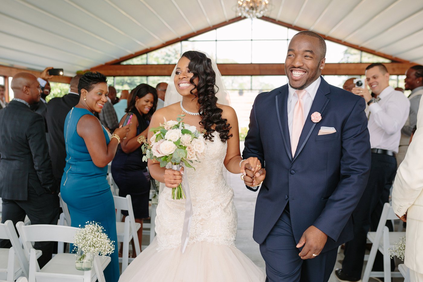 happy bride and groom at wedding ceremony