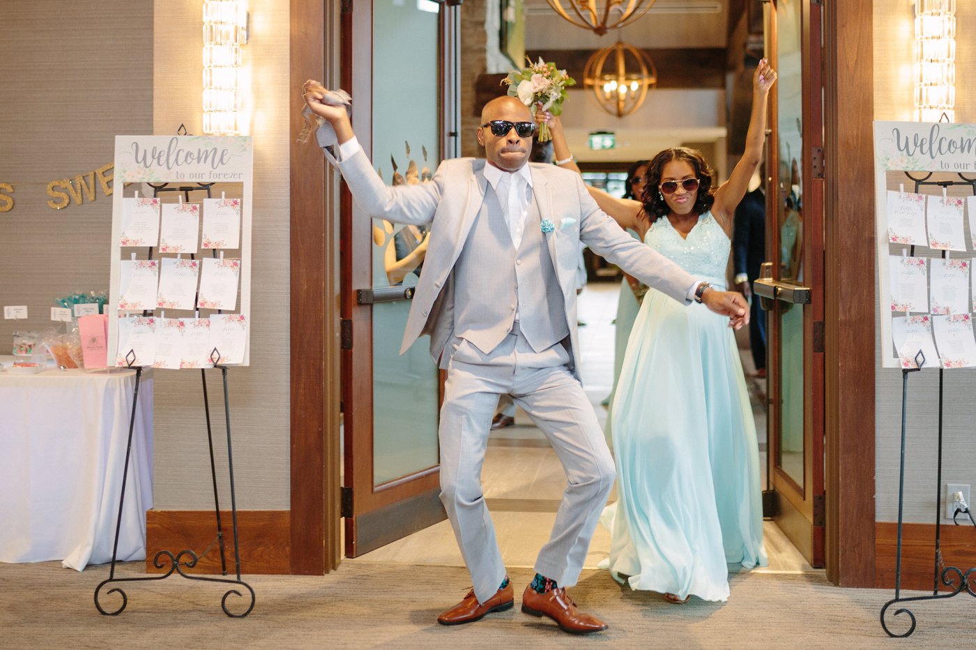 bridesmaid and groomsmen entrance to reception