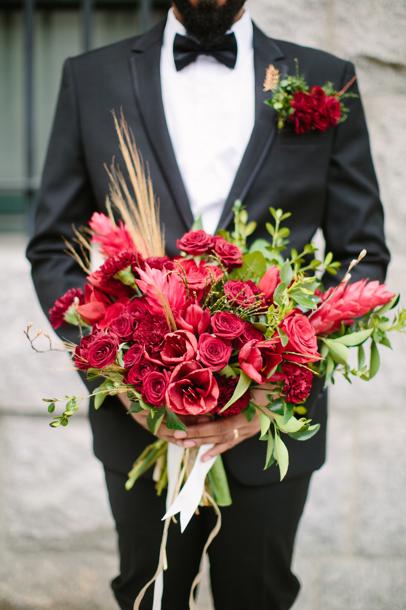 red roses for a black tie wedding