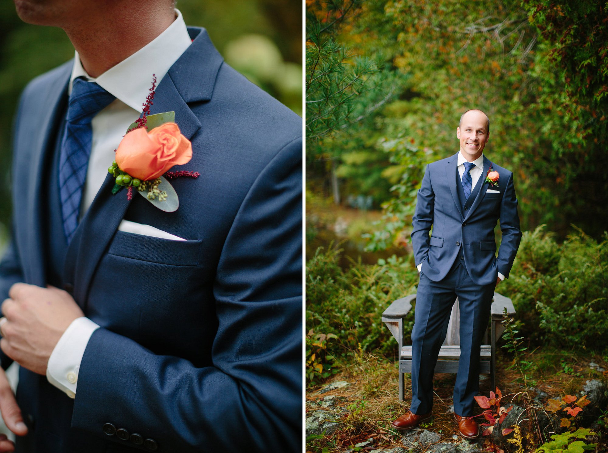 groom fashion blue three piece suit