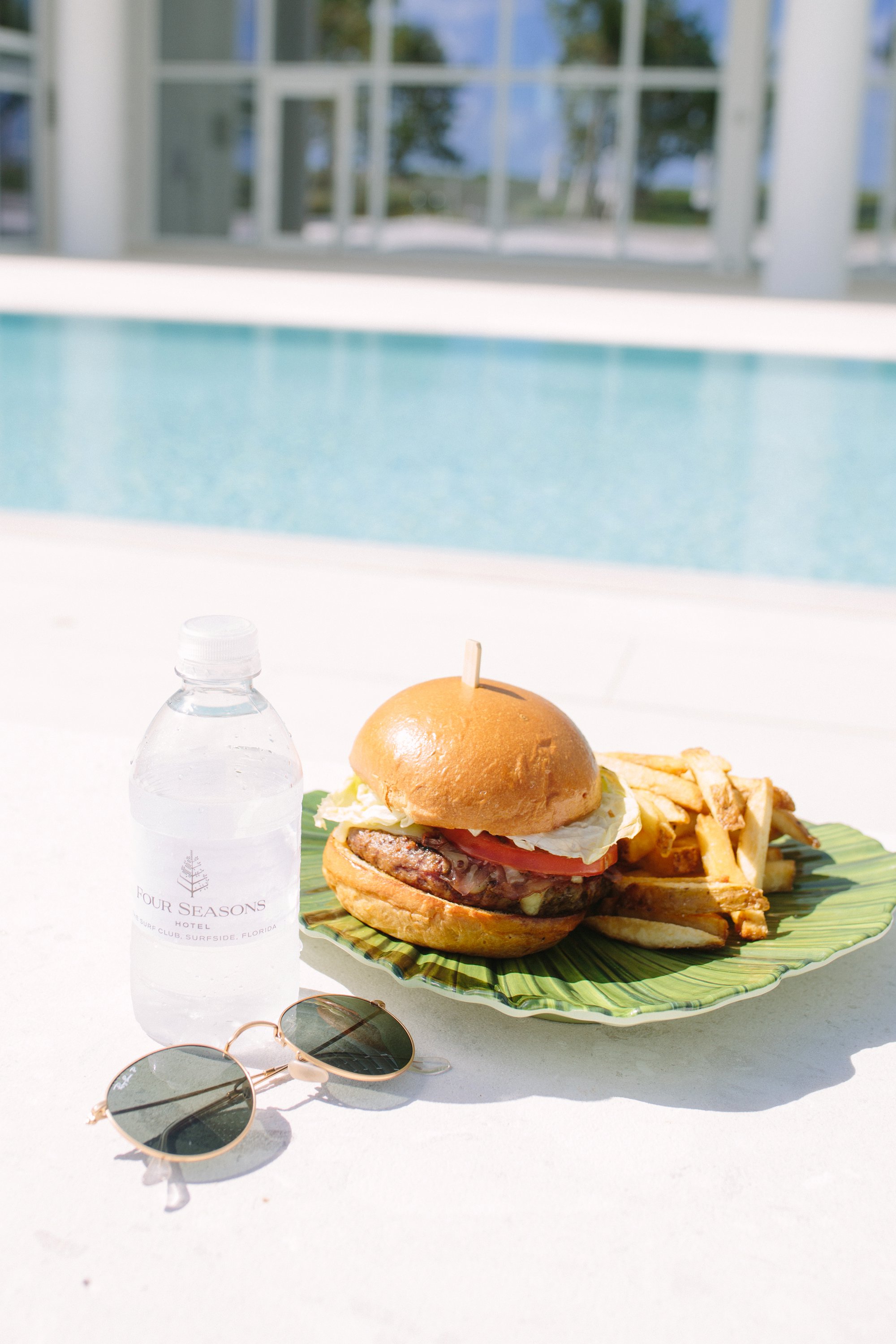 Burger by the pool at Four Seasons Hotel Surfside