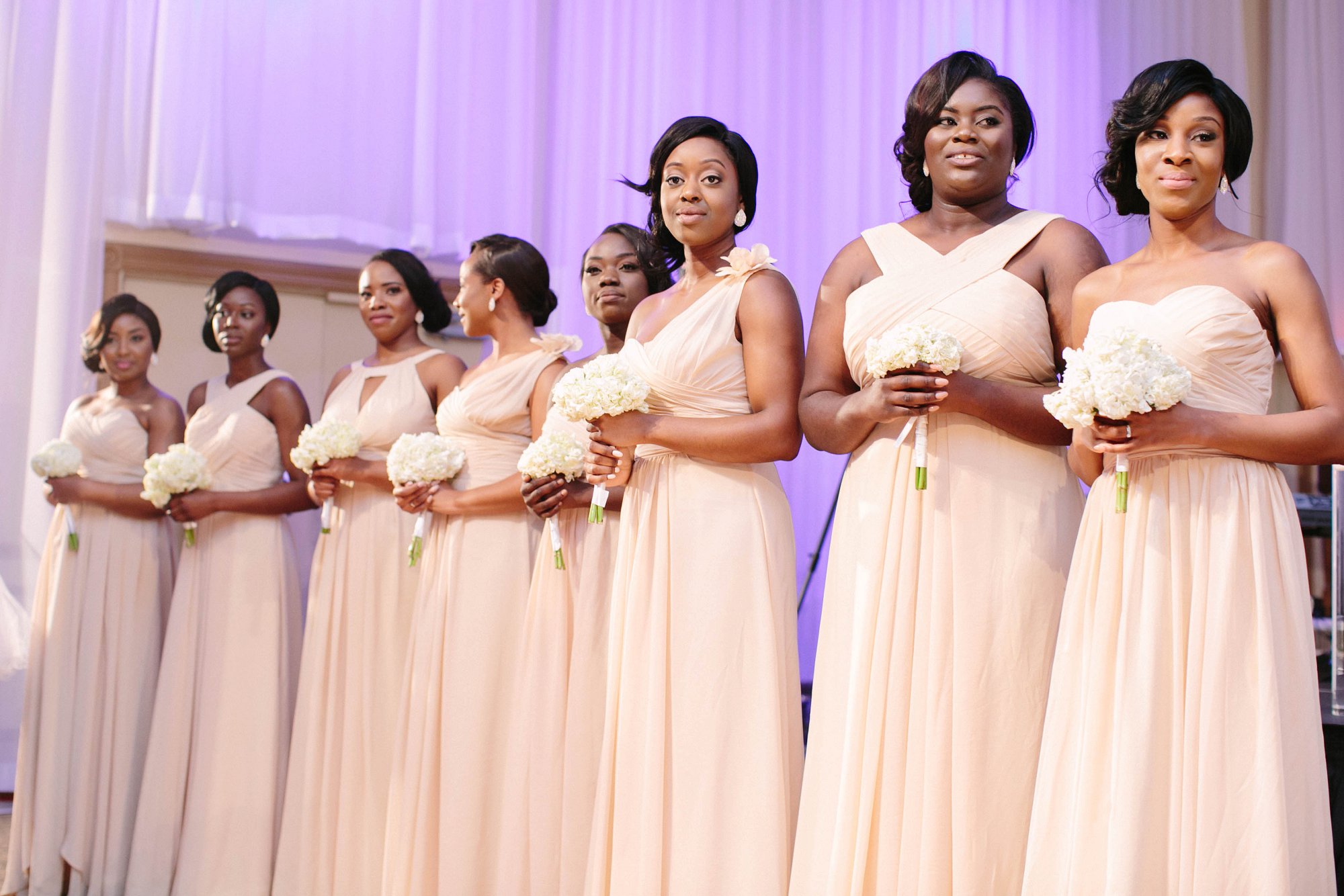 Nude and Tan colored bridesmaids dresses