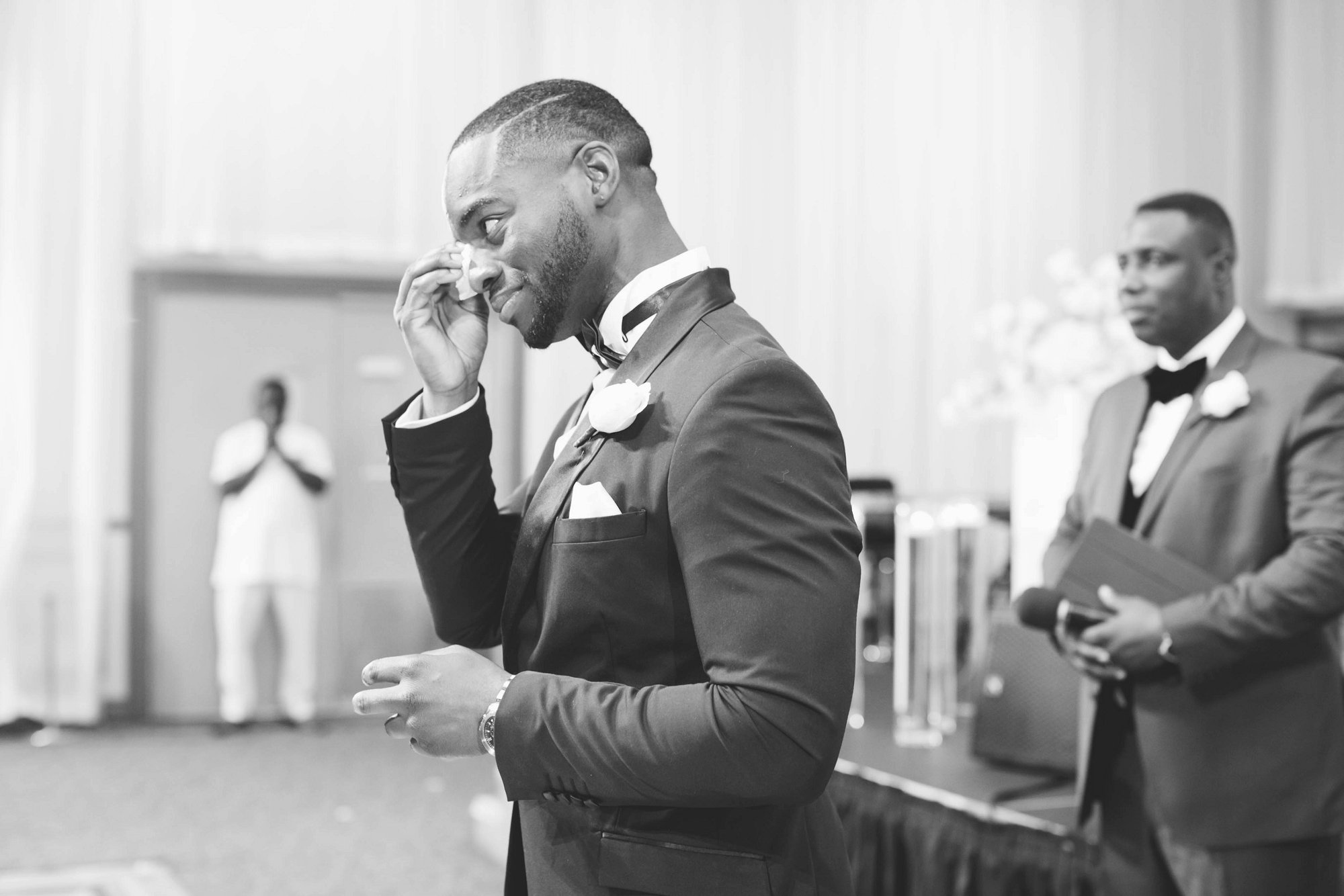 Emotional groom reaction photos by Samantha Clarke Photography