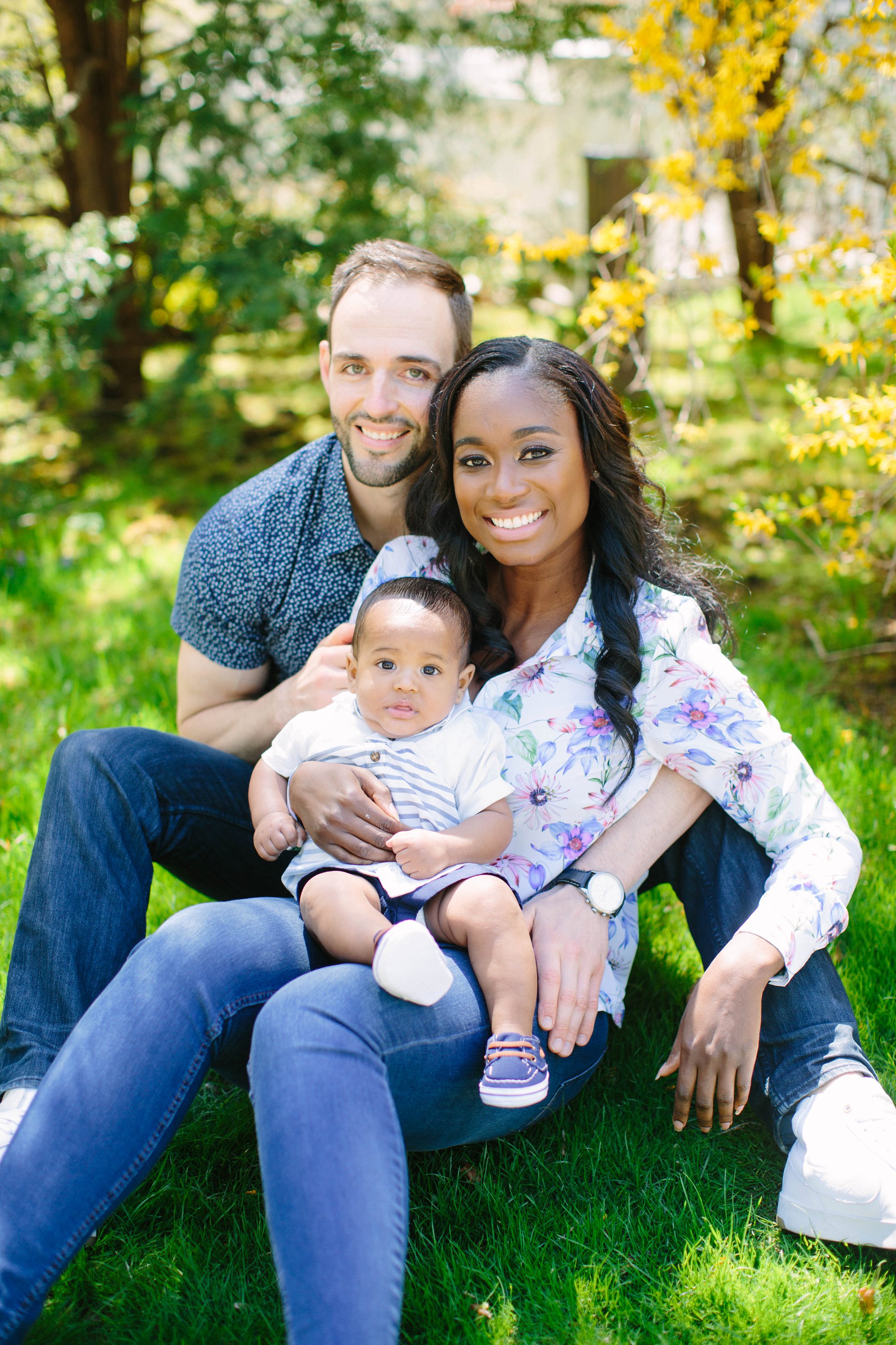 Interracial family Black Mom and White Dad Mixed baby