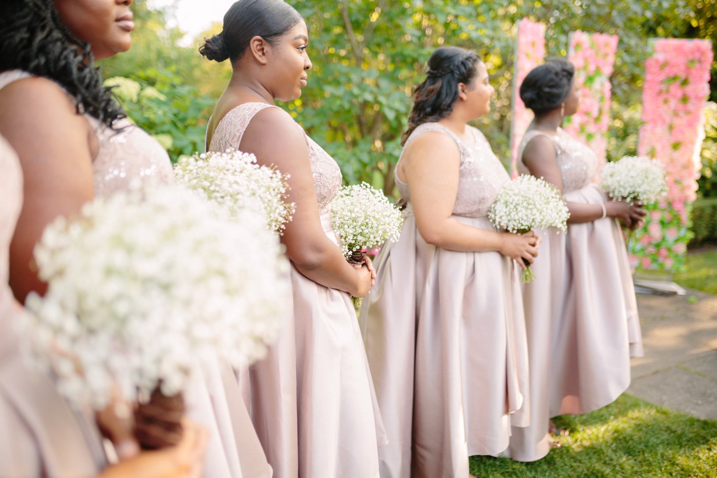 Bridesmaids beige gowns.