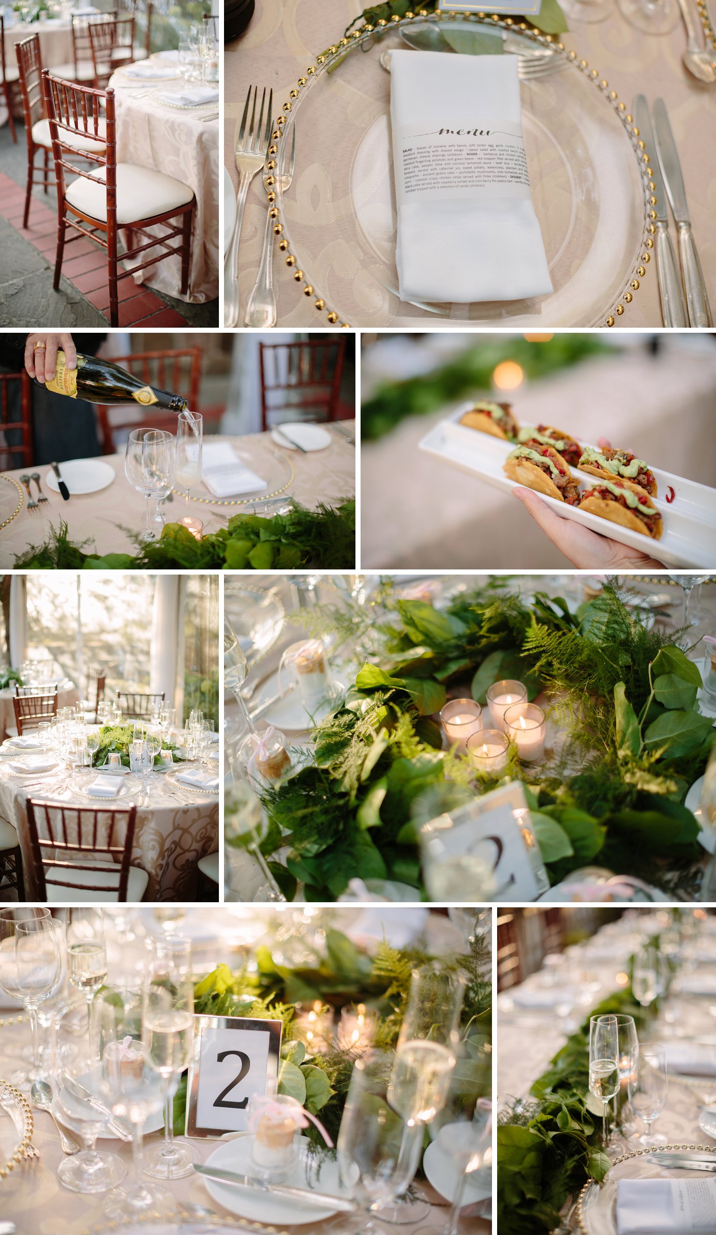 Neutral wedding decor with greenery at graydon hall manor