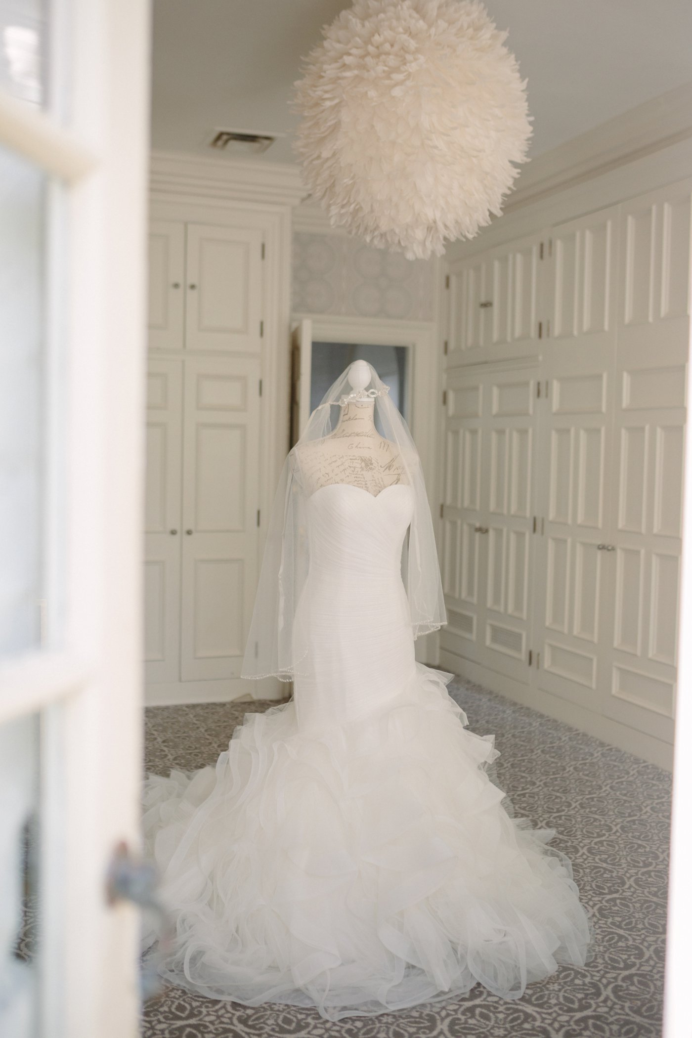 wedding dress on body form in bridal suite at graydon hall manor