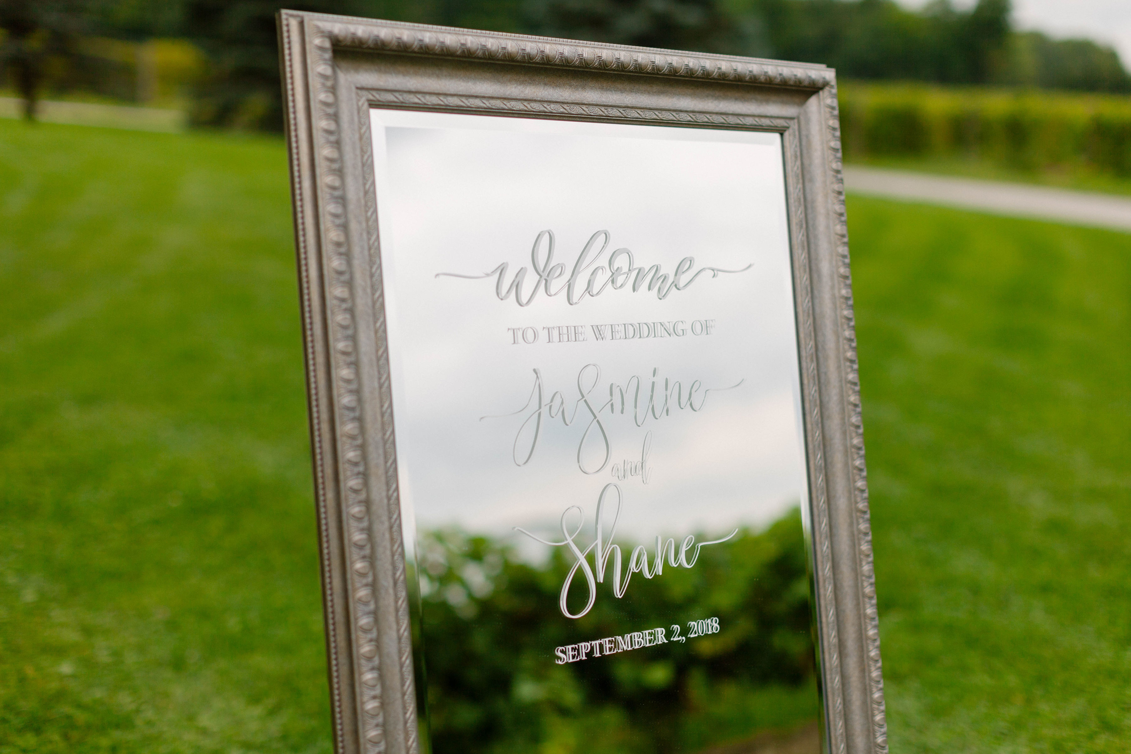 wedding welcome mirrored sign 