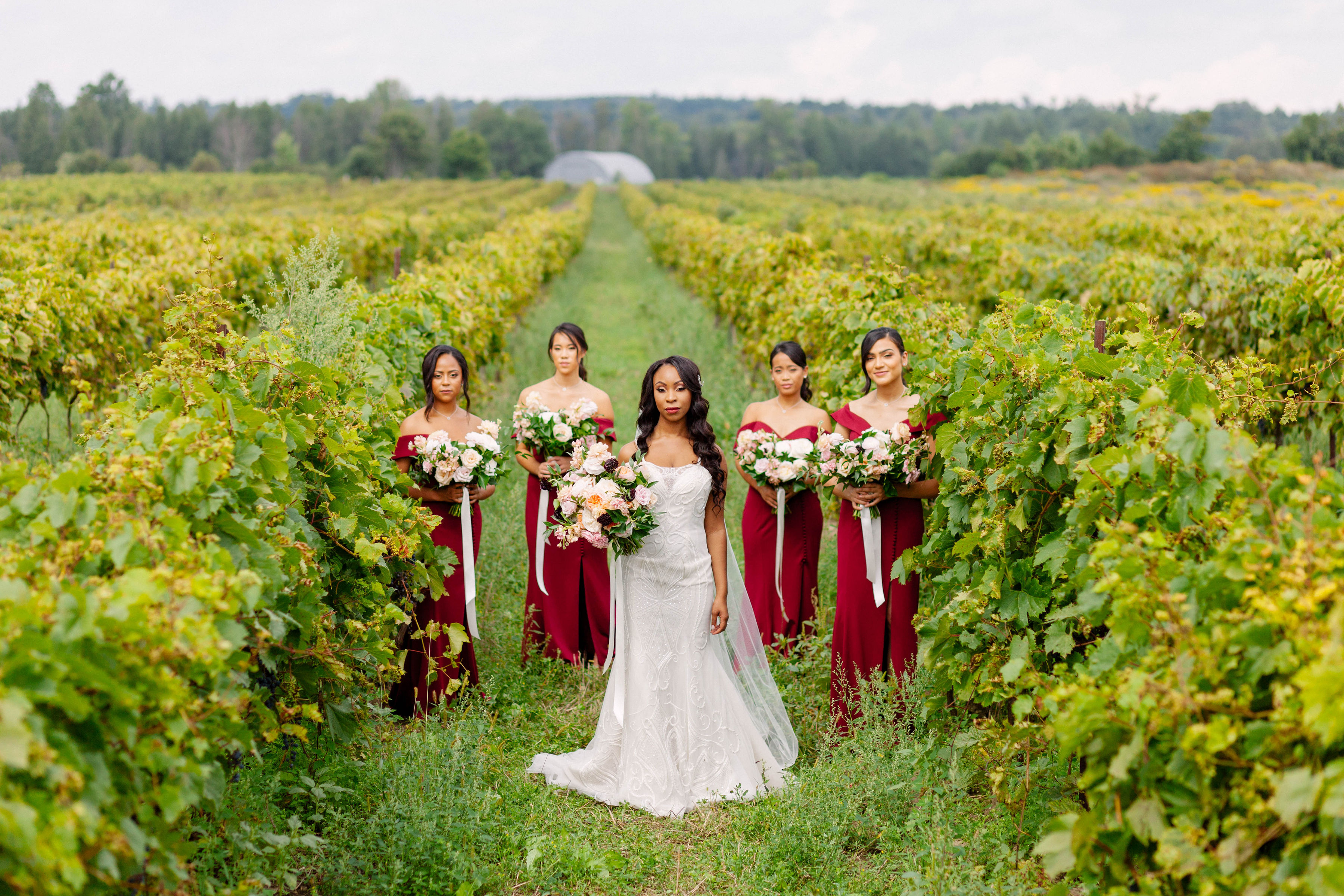 bridesmaids wedding photos at Willow Springs Winery in Markham Stoufville