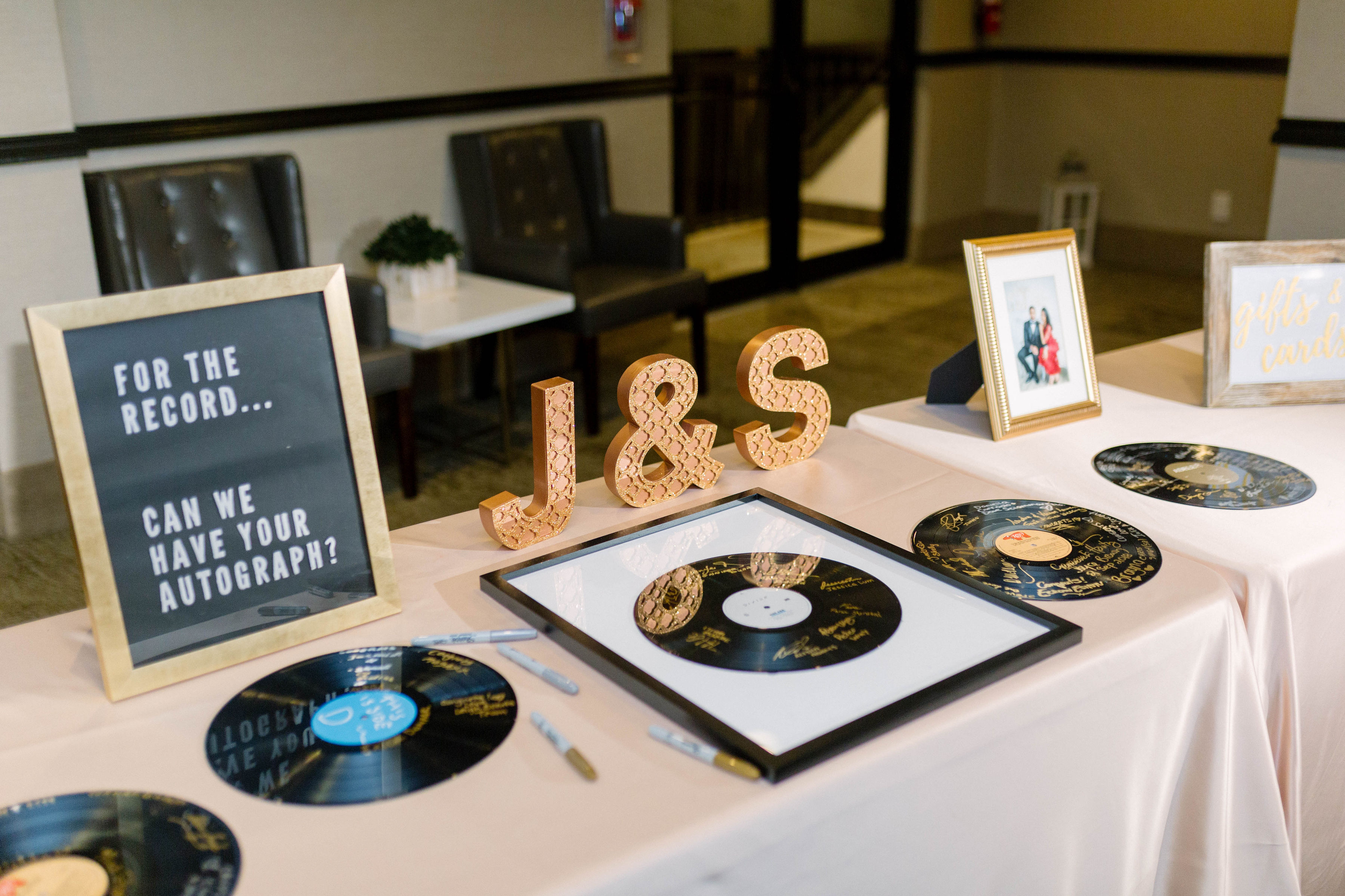 Signed vinyl records guest book idea for wedding reception