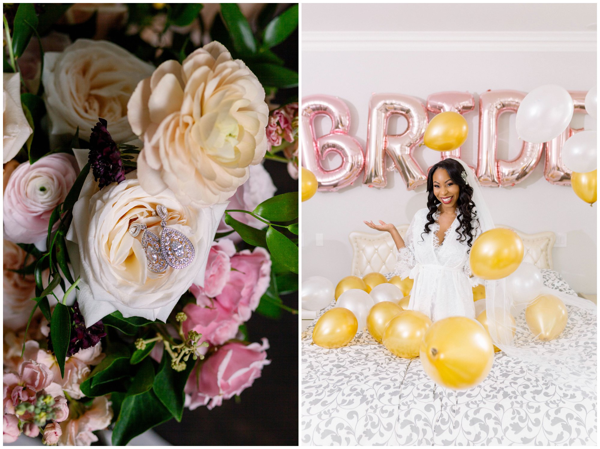 bride flowers earrings and bride balloons