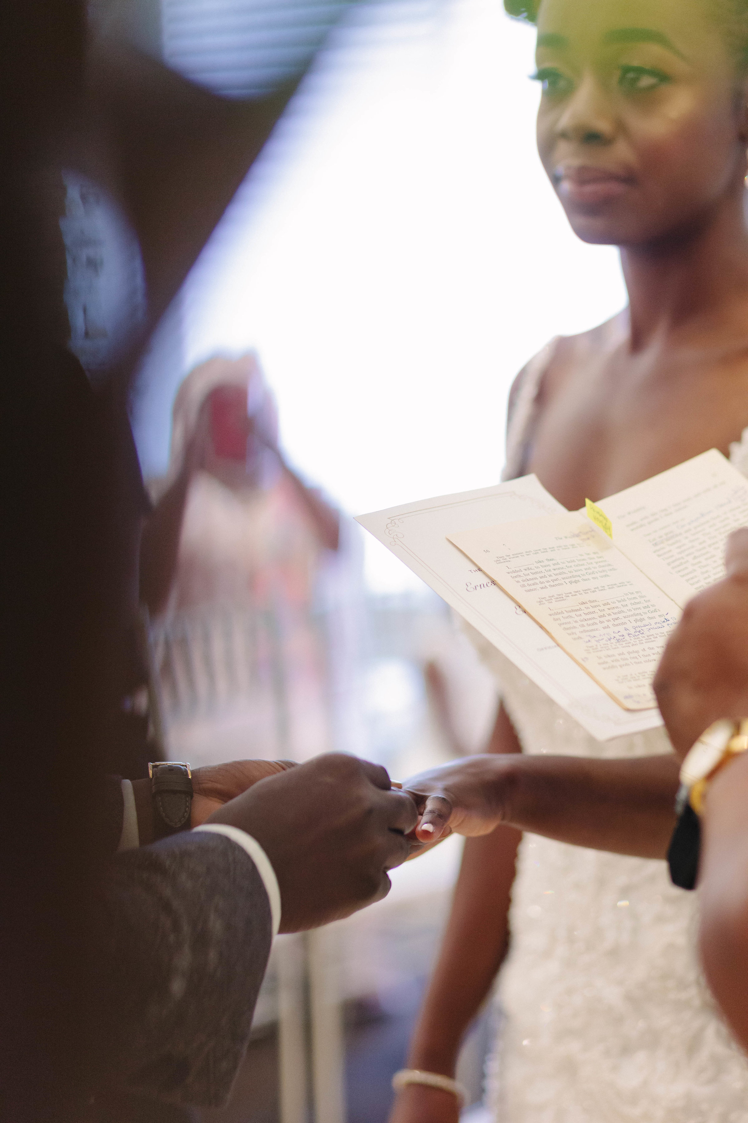 bride at alter rings