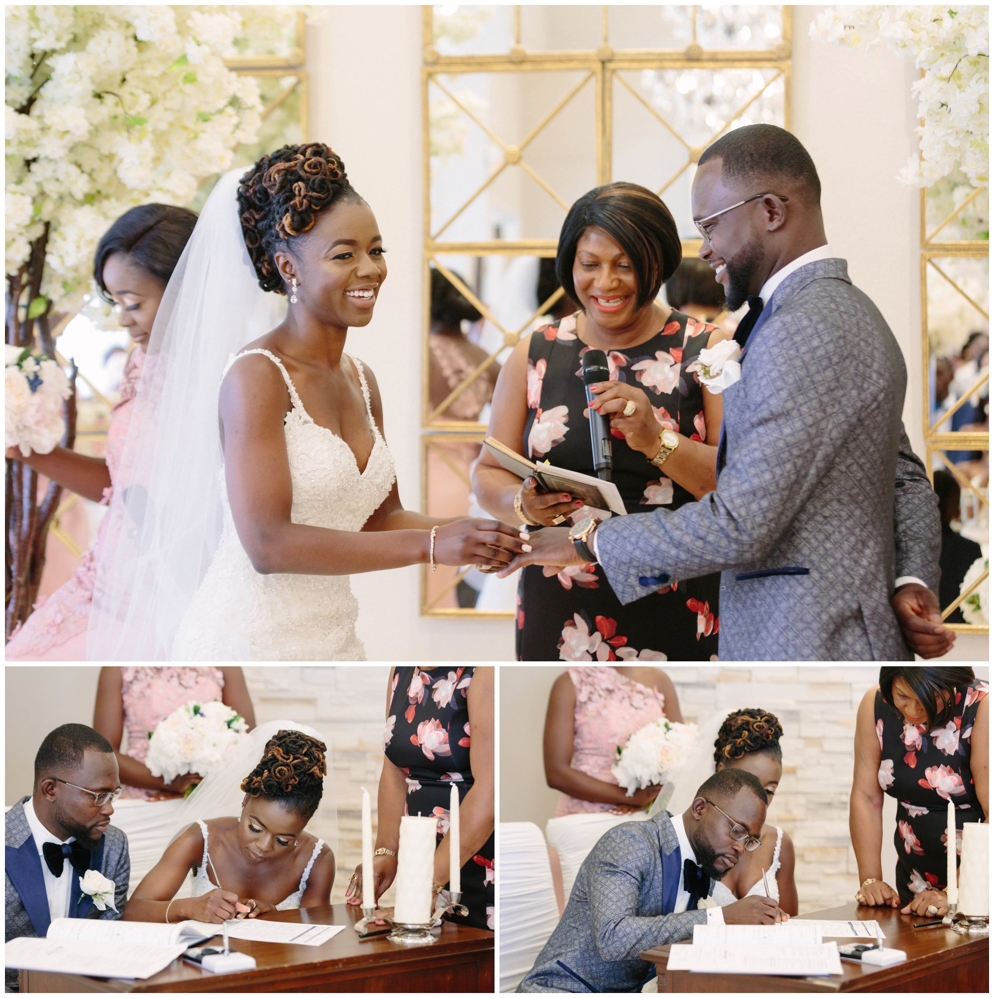 bride and groom at alter and rings