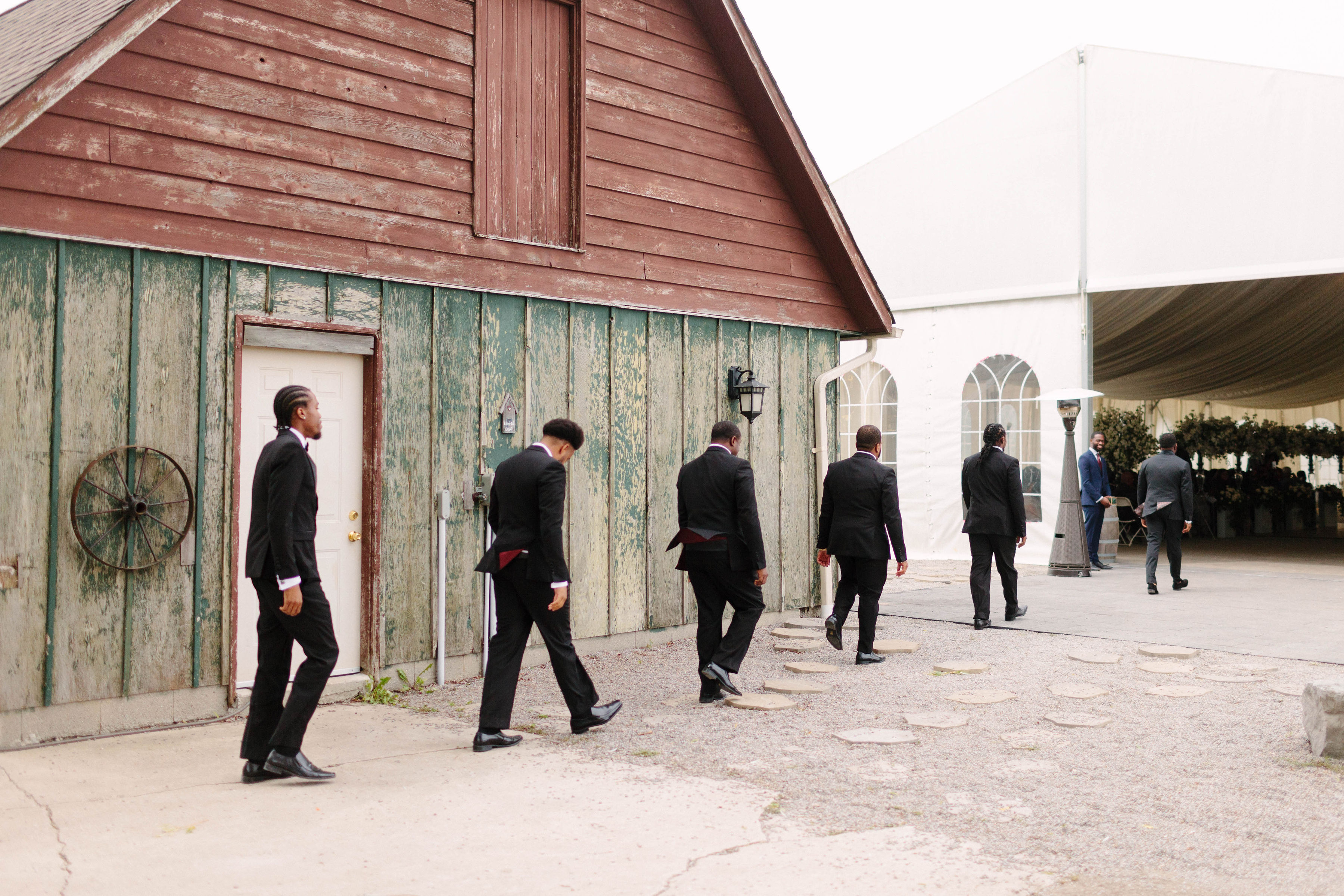Groom and Groomsmen walking down aisle at Willow Springs Winery, Toronto wedding photography