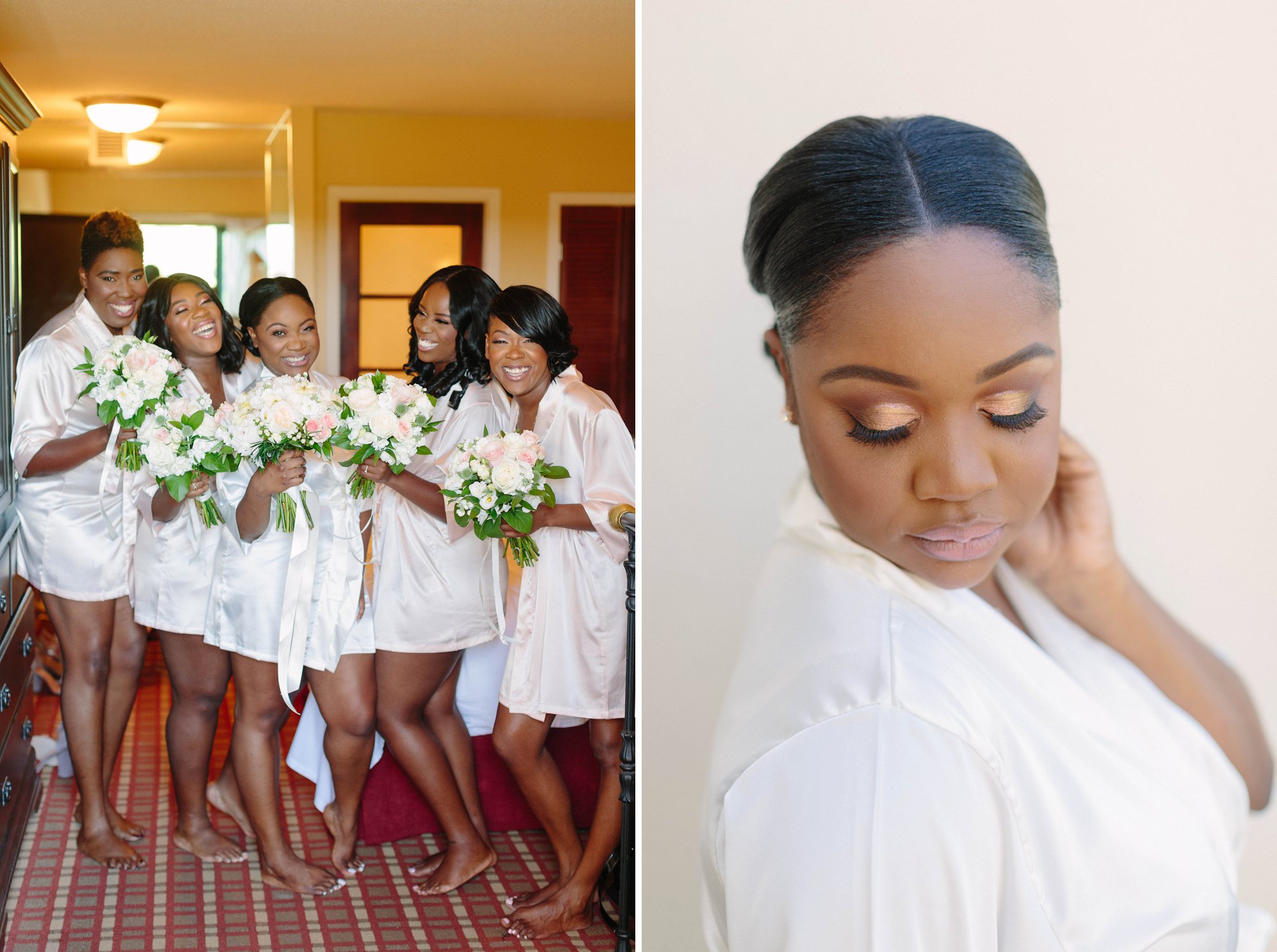 bridesmaids in blush robes