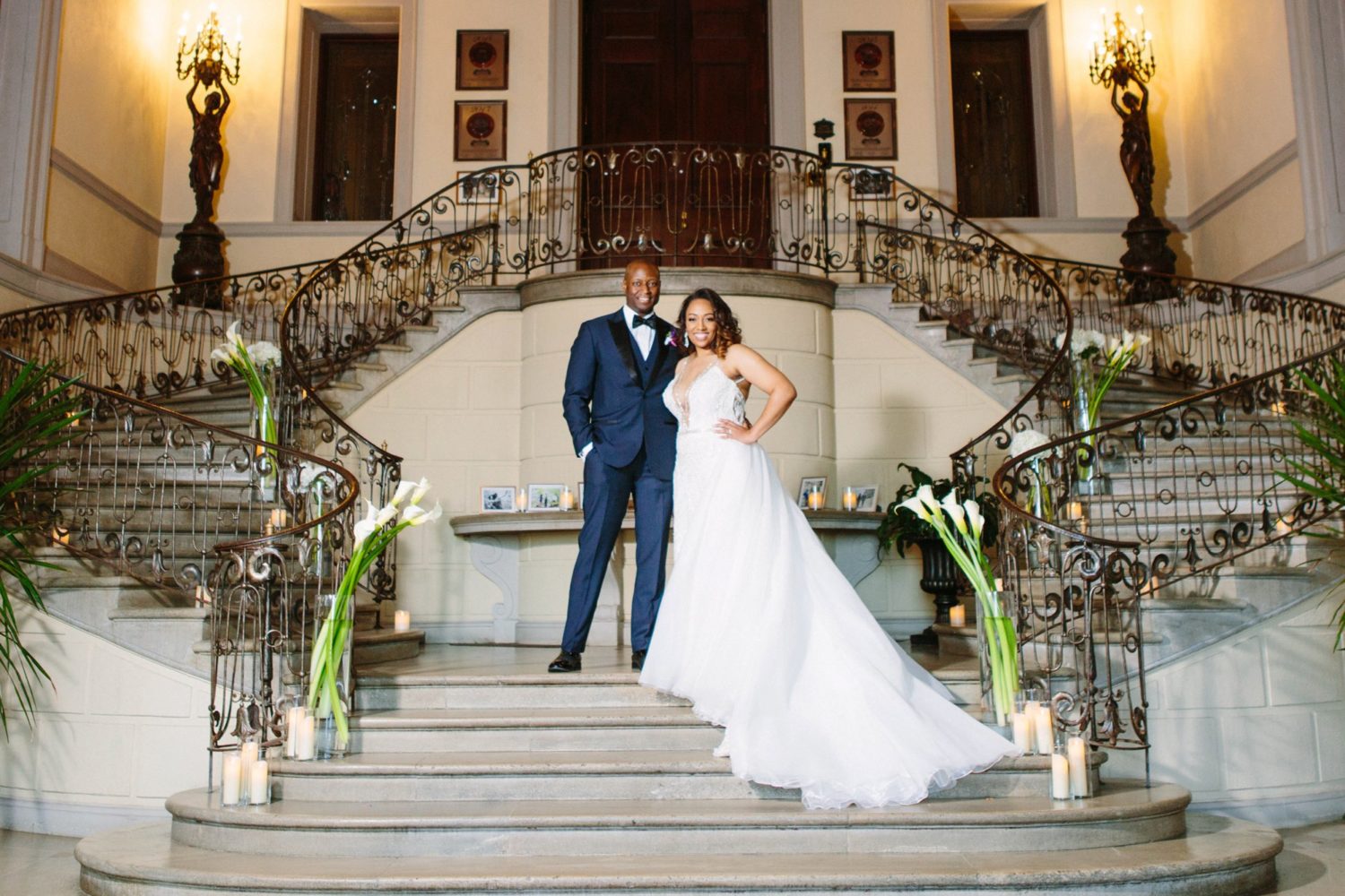 Wedding photography at Oheka Castle's main staircase.