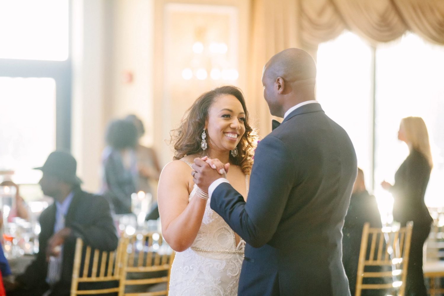 Bride and Groom dancing at Oheka Castle, Long Island wedding photography.