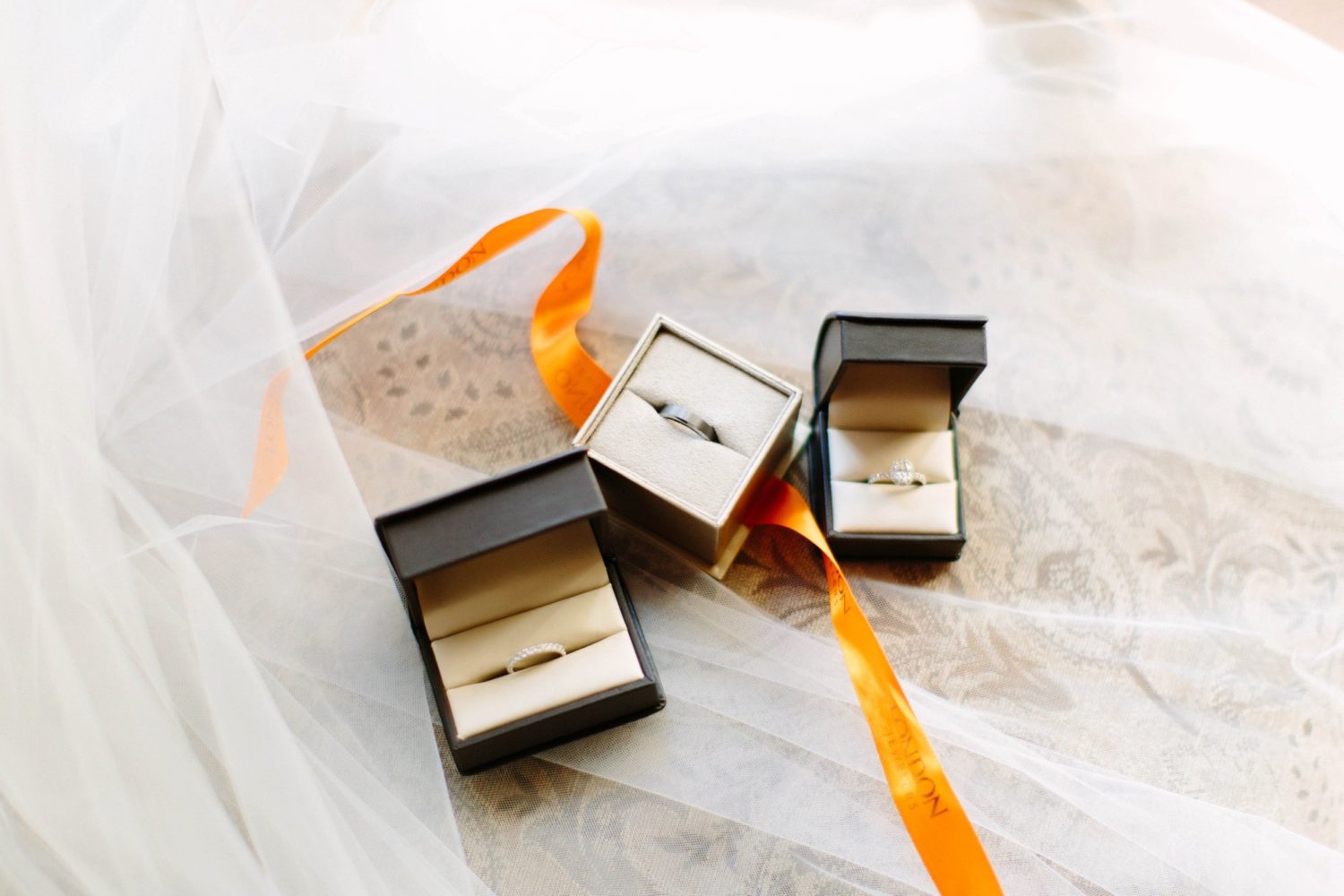 Long Island wedding photography, wedding rings in boxes.