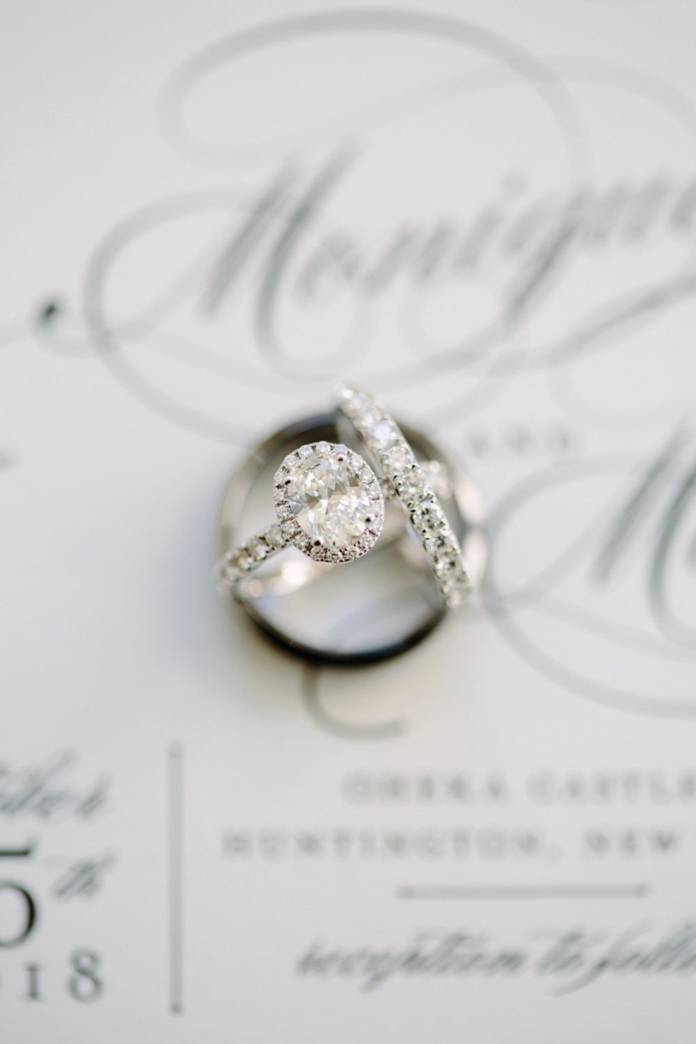 Wedding rings in New York's Oheka Castle.