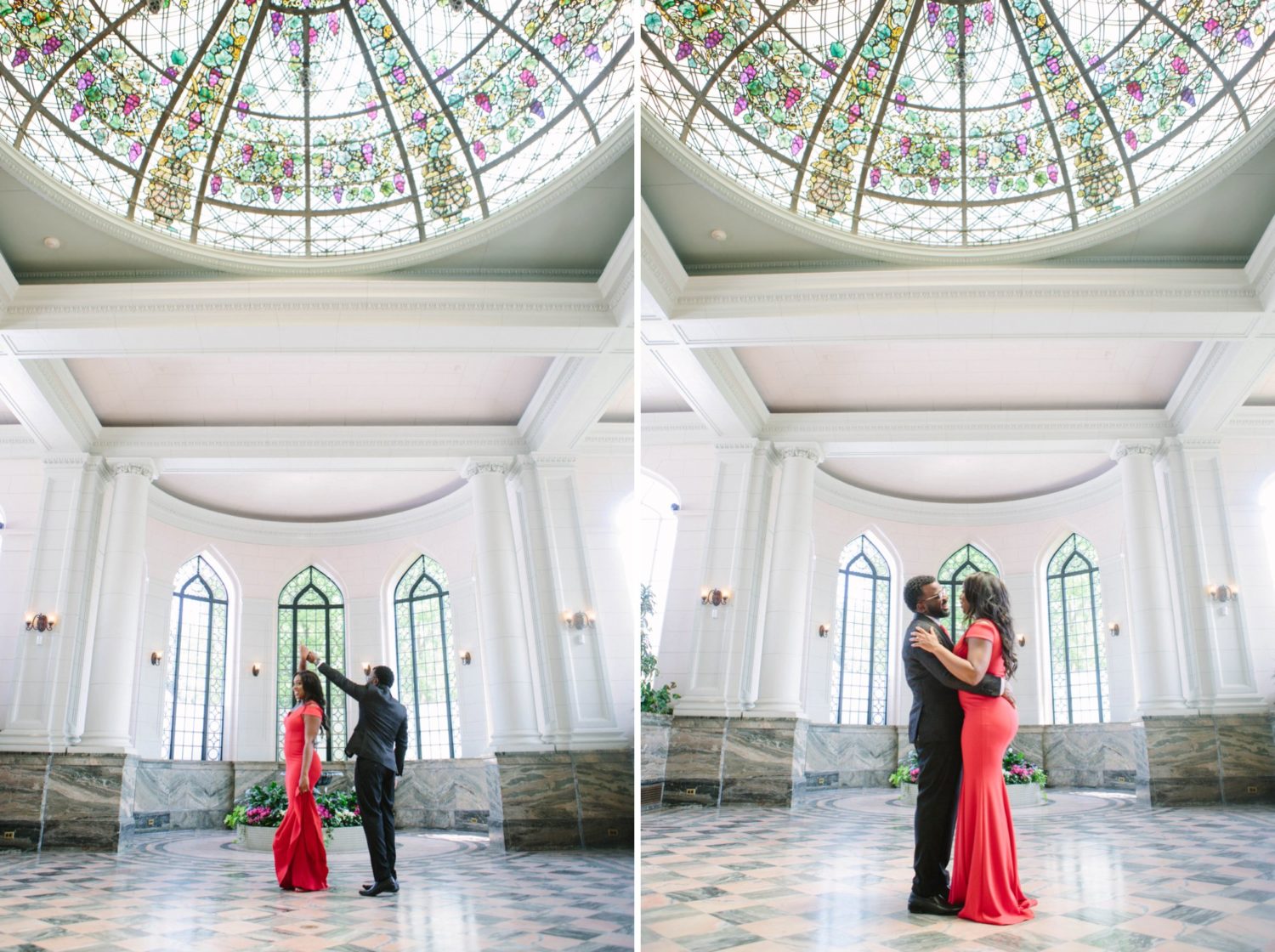 Dancing engagement photos in conservatory at Casa Loma.