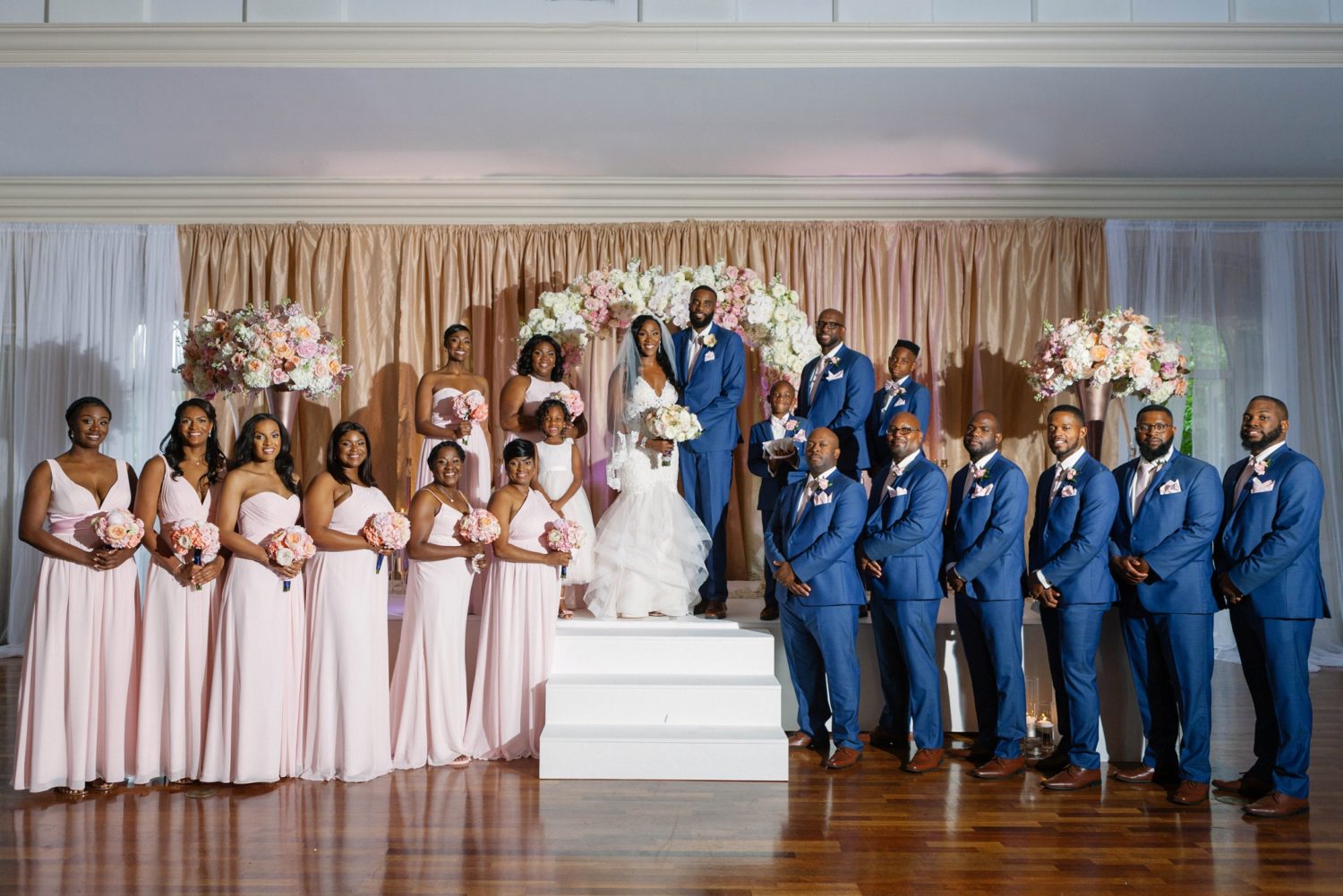 Large Bridal Party wedding photo inside the Magnolia Room in Rock Hill, South Carolina | Photo by Samantha Clarke